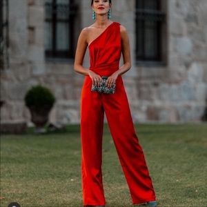 Zara Red One-Shoulder Jumpsuit size XS